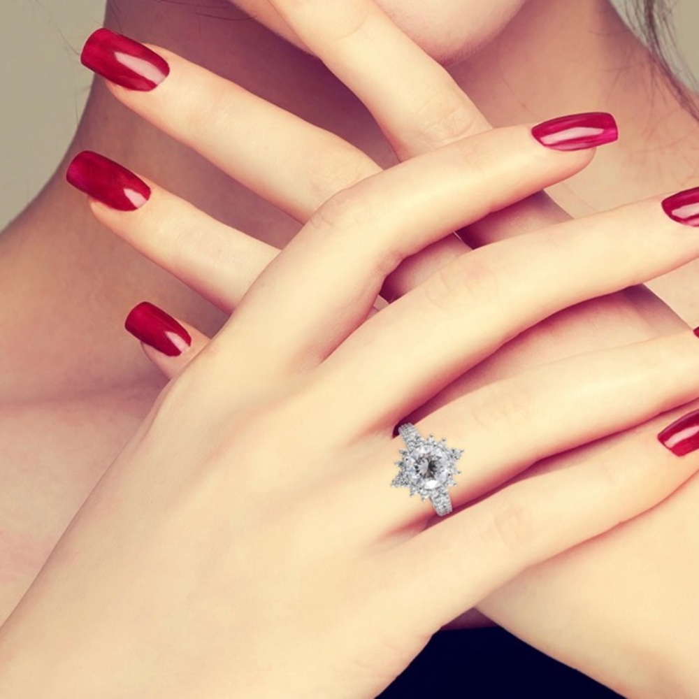 Lustro Stella with Finest CZ (10mm Rnd) Ring In Platinum Over Sterling Silver.